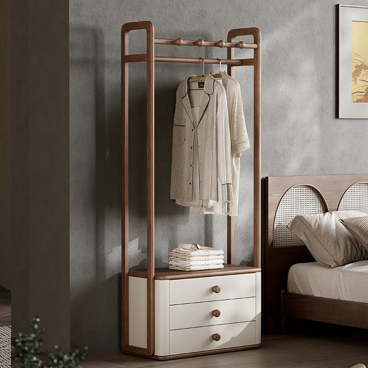 Contemporary Ash Wood Hall Tree With Storage Cabinet - Creative Coat Rack 3 Drawers Freestanding Clothes Rack For Entryway & Bedroom