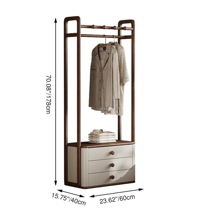 Contemporary Ash Wood Hall Tree With Storage Cabinet - Creative Coat Rack 3 Drawers Freestanding Clothes Rack For Entryway & Bedroom
