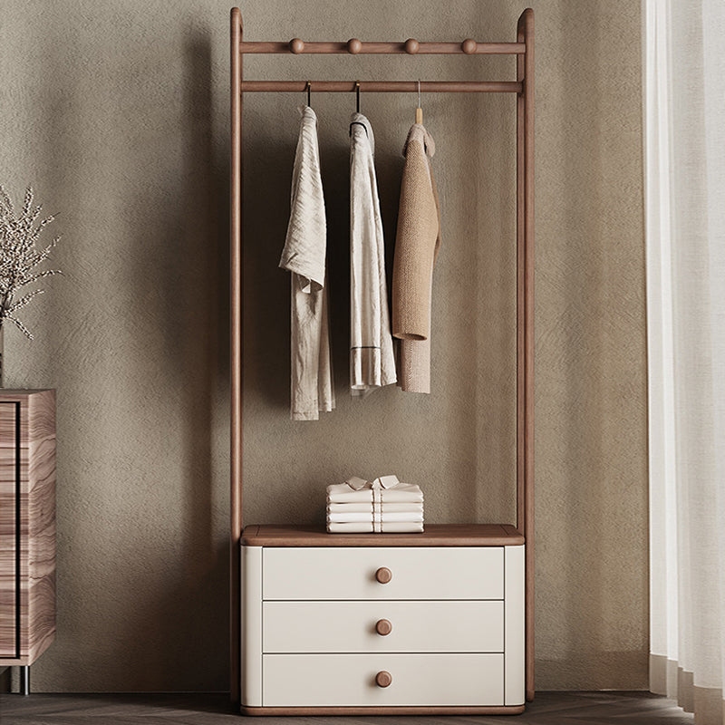 Contemporary Ash Wood Hall Tree With Storage Cabinet - Creative Coat Rack 3 Drawers Freestanding Clothes Rack For Entryway &amp; Bedroom