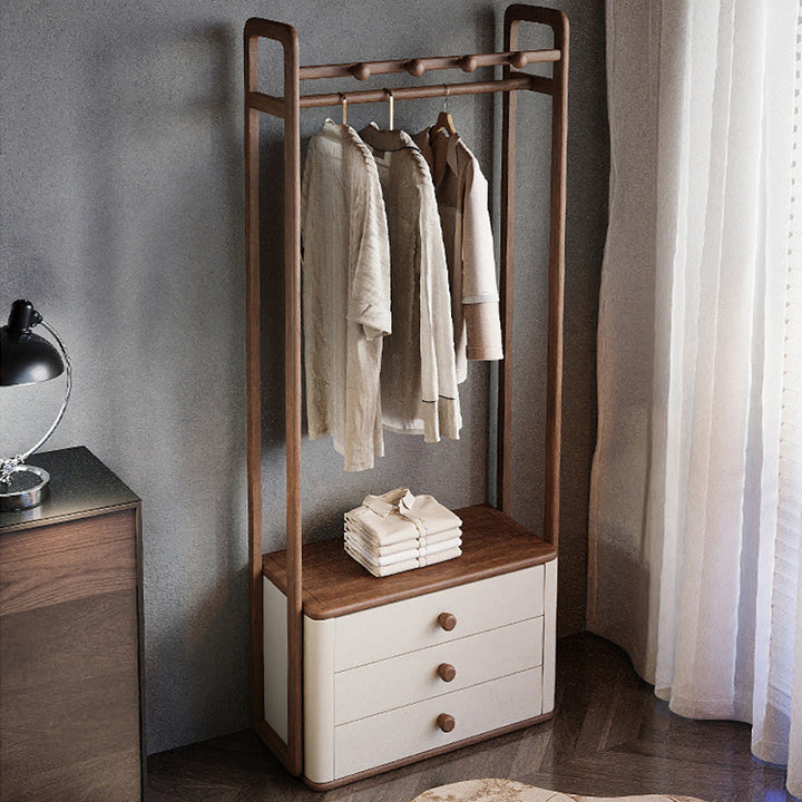 Contemporary Ash Wood Hall Tree With Storage Cabinet - Creative Coat Rack 3 Drawers Freestanding Clothes Rack For Entryway & Bedroom