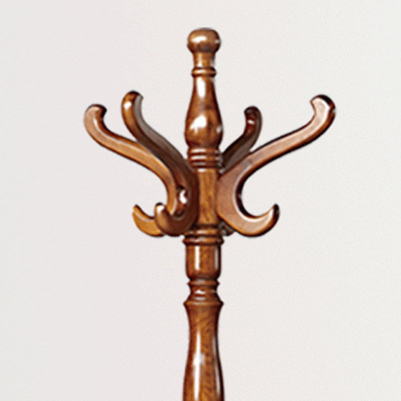 Traditional Vintage Carved Wood Dark Amber Freestanding Coat Rack - Eucalyptus Wood Rubberwood Hall Tree For Entryway &amp; Bedroom