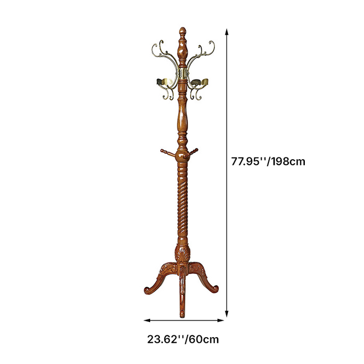 Traditional Vintage Eucalyptus Wood Rubberwood Freestanding Coat Rack - Carved Branch Hall Tree For Entryway & Bedroom