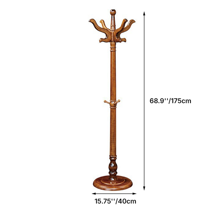 Traditional Vintage Carved Freestanding Coat Rack With Curved Hooks - Birch Wood MDF Hall Tree For Entryway & Bedroom