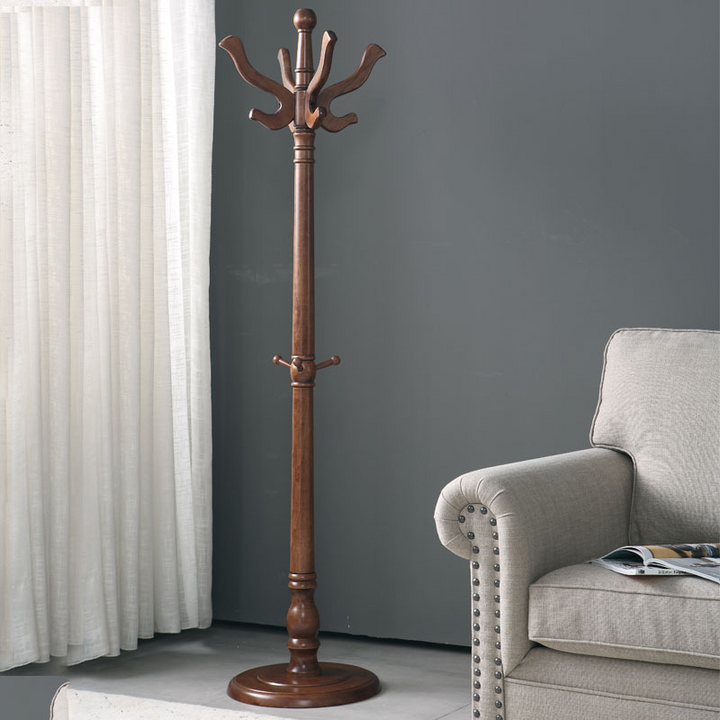 Traditional Vintage Carved Freestanding Coat Rack With Curved Hooks - Birch Wood MDF Hall Tree For Entryway & Bedroom