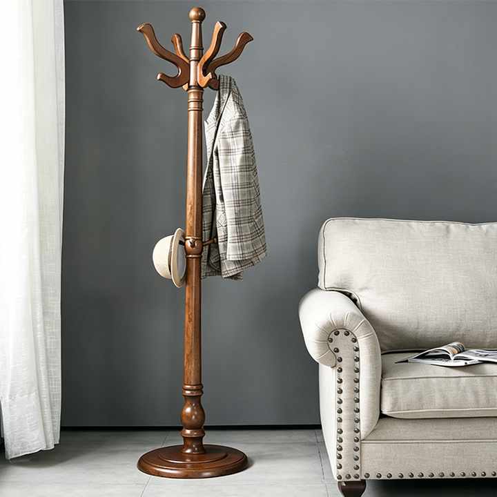 Traditional Vintage Carved Freestanding Coat Rack With Curved Hooks - Birch Wood MDF Hall Tree For Entryway &amp; Bedroom