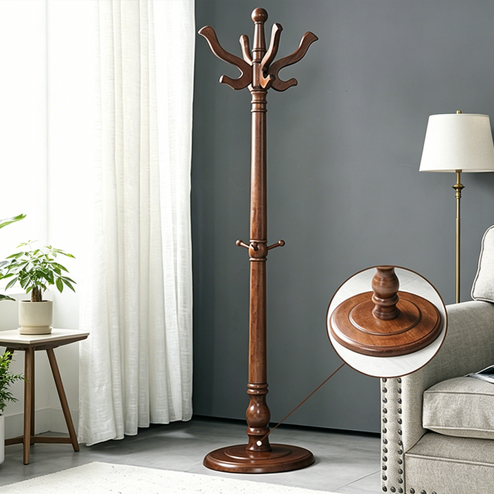 Traditional Vintage Carved Freestanding Coat Rack With Curved Hooks - Birch Wood MDF Hall Tree For Entryway & Bedroom