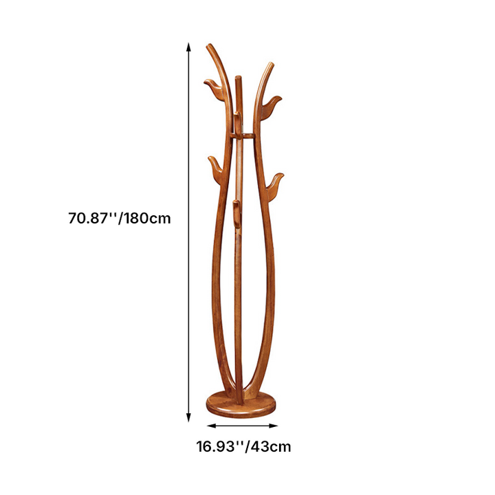 Traditional Vintage Rubberwood Freestanding Coat Rack -Sculptural Curved Hooks Hall Tree For Entryway & Bedroom