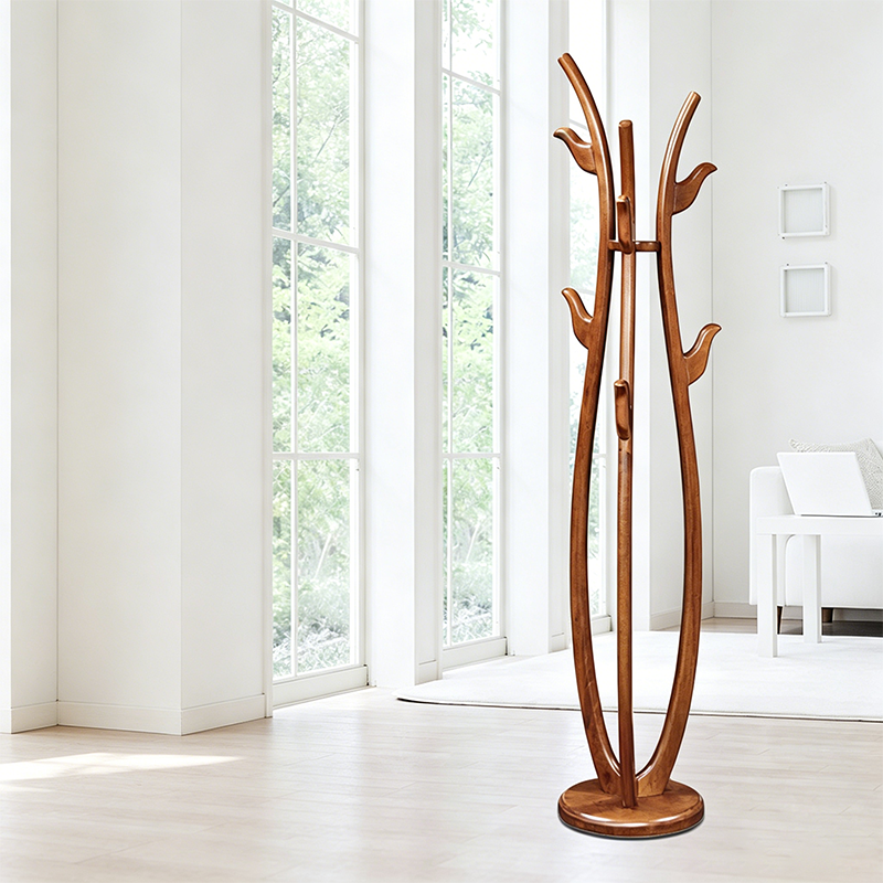 Traditional Vintage Rubberwood Freestanding Coat Rack -Sculptural Curved Hooks Hall Tree For Entryway &amp; Bedroom