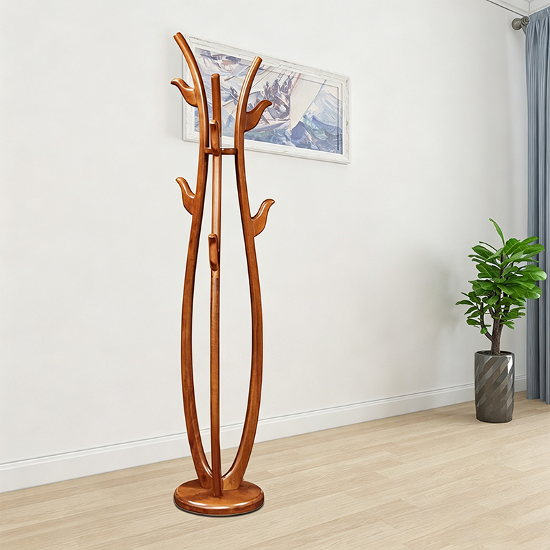 Traditional Vintage Rubberwood Freestanding Coat Rack -Sculptural Curved Hooks Hall Tree For Entryway &amp; Bedroom