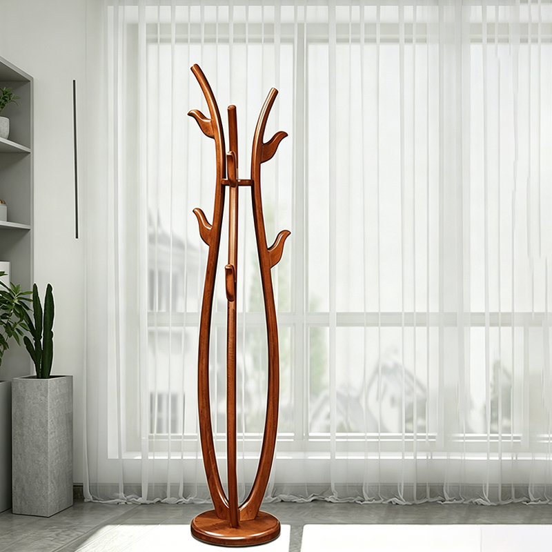 Traditional Vintage Rubberwood Freestanding Coat Rack -Sculptural Curved Hooks Hall Tree For Entryway &amp; Bedroom