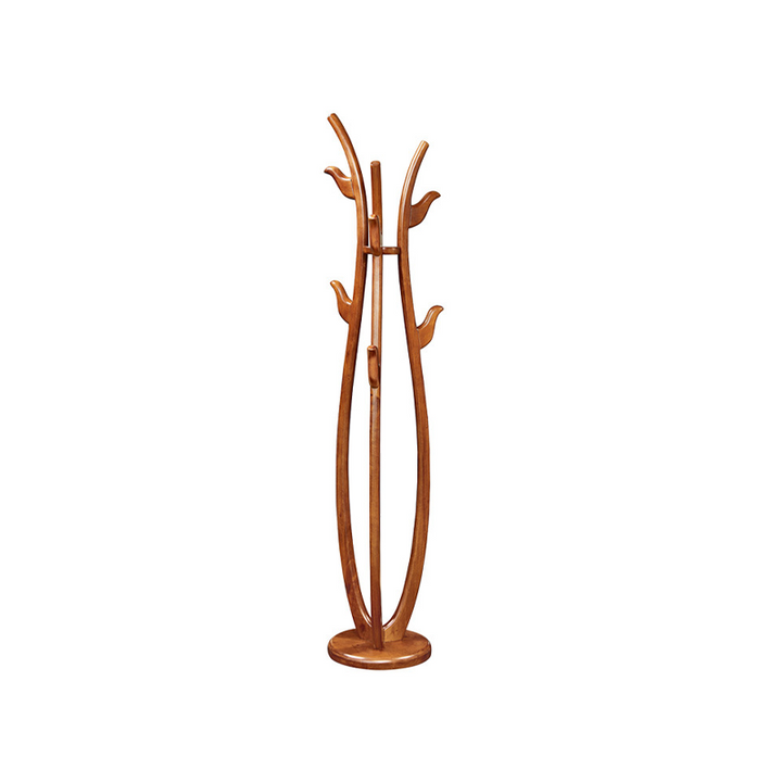 Traditional Vintage Rubberwood Freestanding Coat Rack -Sculptural Curved Hooks Hall Tree For Entryway &amp; Bedroom