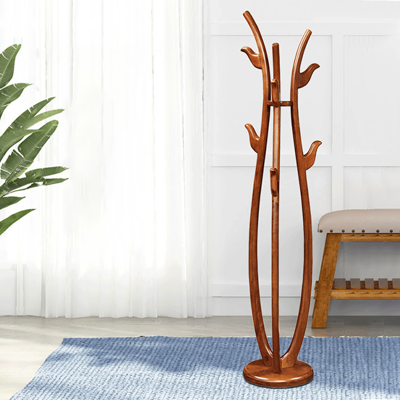 Traditional Vintage Rubberwood Freestanding Coat Rack -Sculptural Curved Hooks Hall Tree For Entryway &amp; Bedroom
