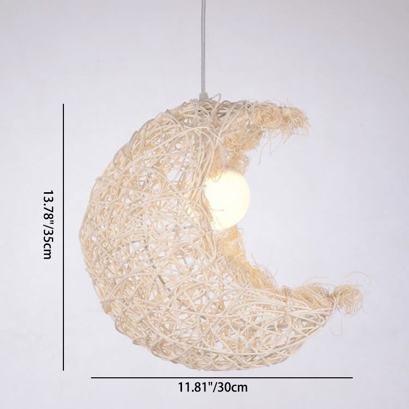 Rattan Weaving Moon Shape 1-Light Pendant Light