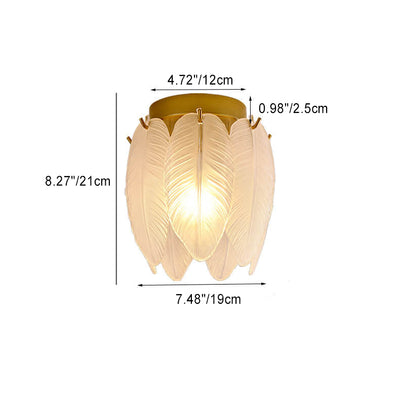 Light luxury Creative Feather Glass 1-Light Semi-Flush Mount Ceiling Light
