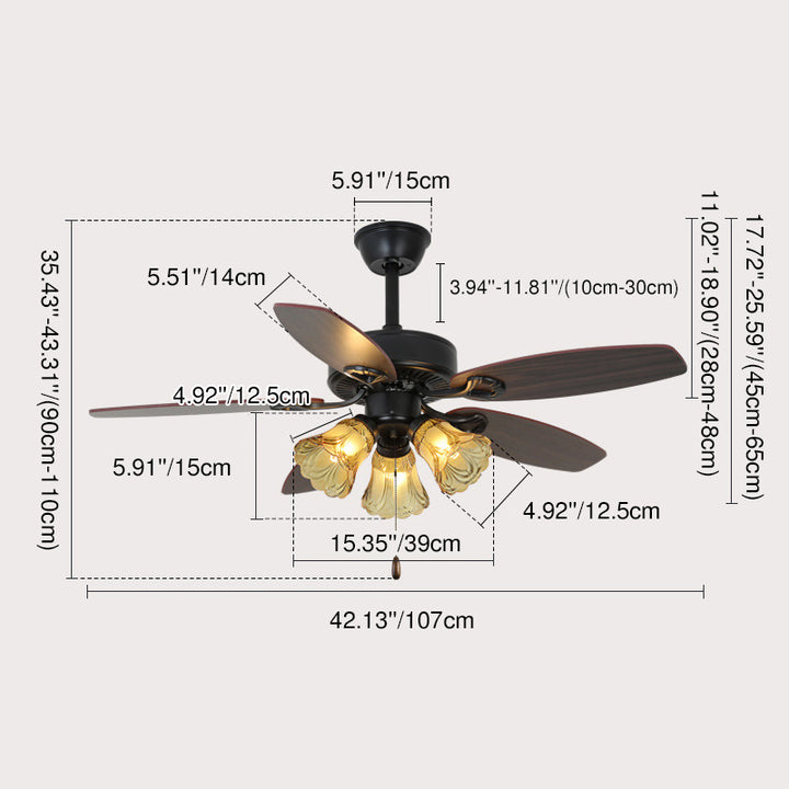 Traditional European Bell Shade Downrods Ceiling Fan Light For Living Room