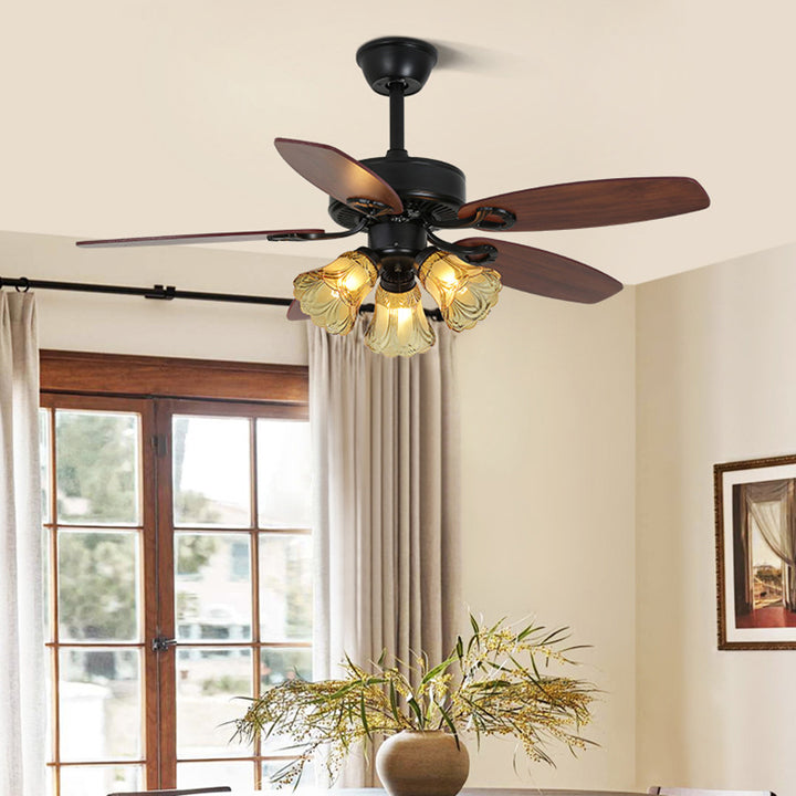 Traditional European Bell Shade Downrods Ceiling Fan Light For Living Room