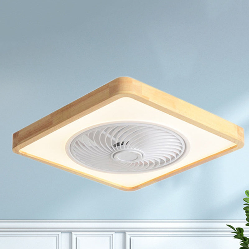 Moderner minimalistischer Holz-geometrischer LED-Halbeinbau-Deckenventilator mit Licht 