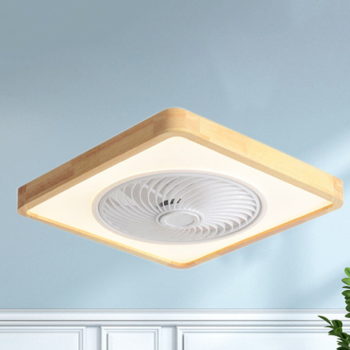 Moderner minimalistischer Holz-geometrischer LED-Halbeinbau-Deckenventilator mit Licht 