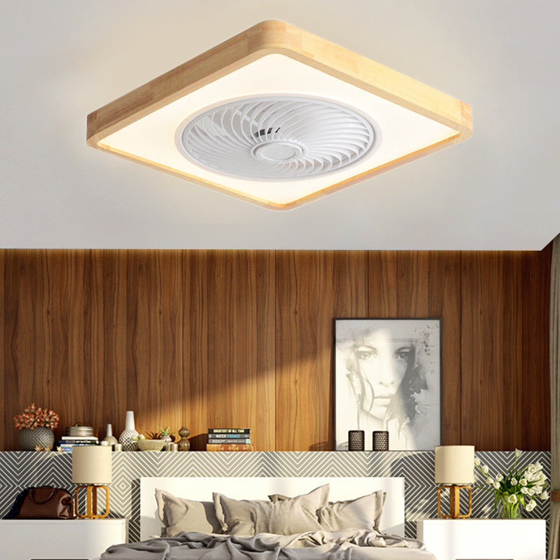 Moderner minimalistischer Holz-geometrischer LED-Halbeinbau-Deckenventilator mit Licht 