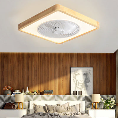 Modern Minimalist Wood Geometric LED Semi-Flush Mount Ceiling Fan Light