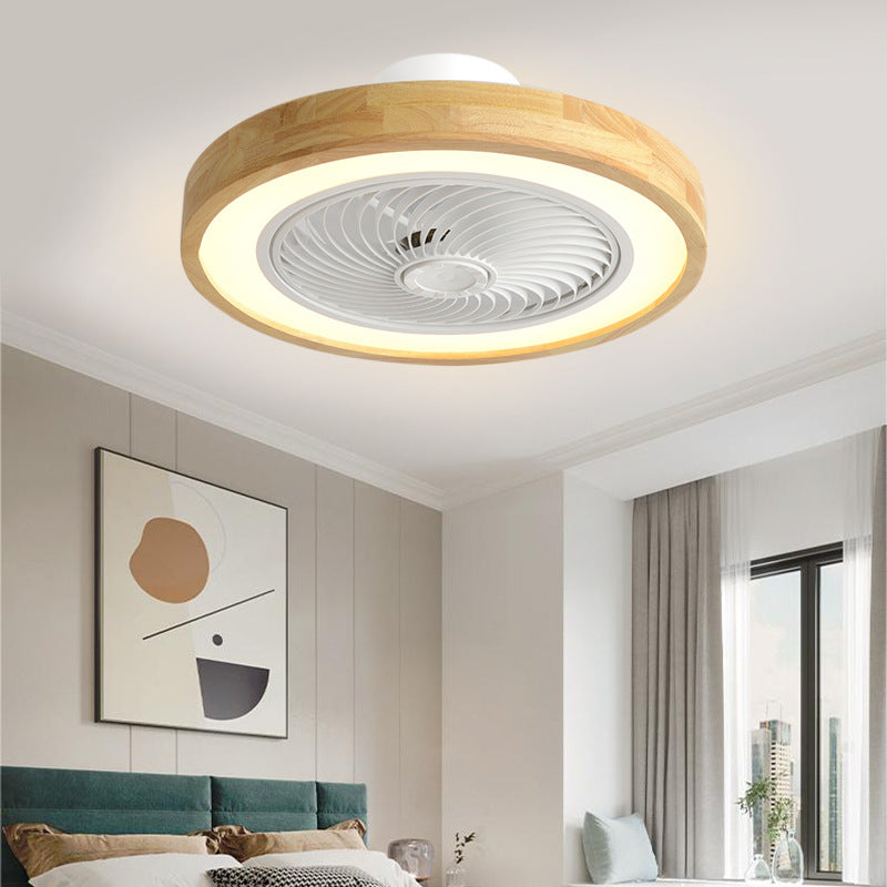 Moderner minimalistischer Holz-geometrischer LED-Halbeinbau-Deckenventilator mit Licht 
