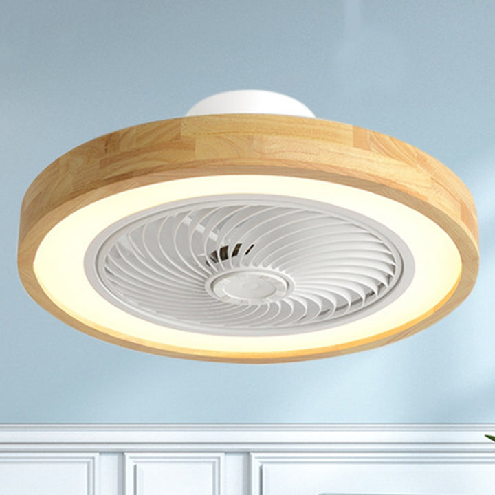 Moderner minimalistischer Holz-geometrischer LED-Halbeinbau-Deckenventilator mit Licht 