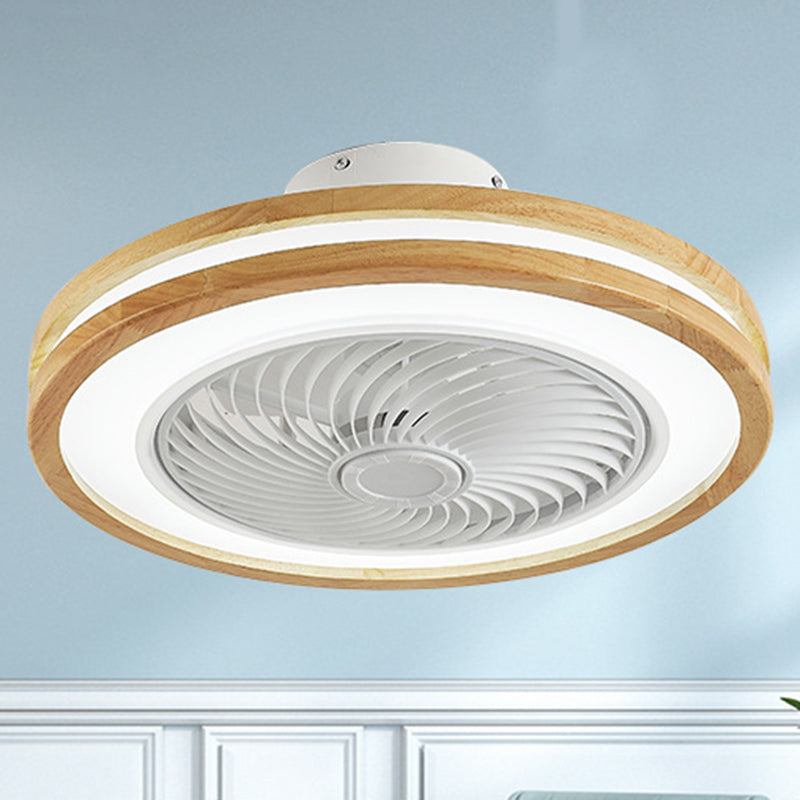 Moderner minimalistischer Holz-geometrischer LED-Halbeinbau-Deckenventilator mit Licht 