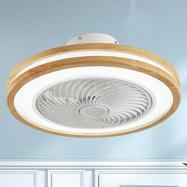 Moderner minimalistischer Holz-geometrischer LED-Halbeinbau-Deckenventilator mit Licht 