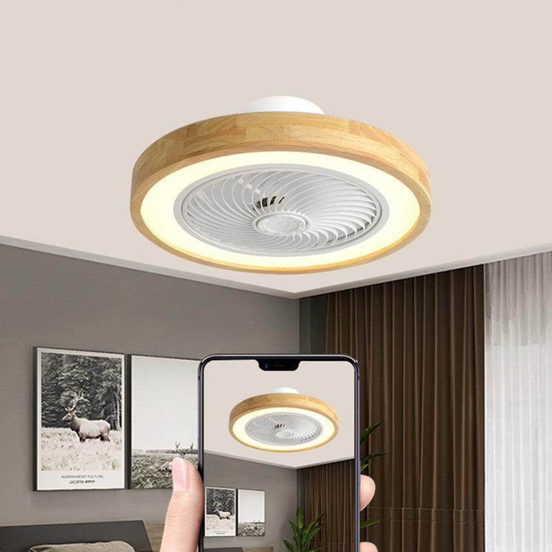 Moderner minimalistischer Holz-geometrischer LED-Halbeinbau-Deckenventilator mit Licht 