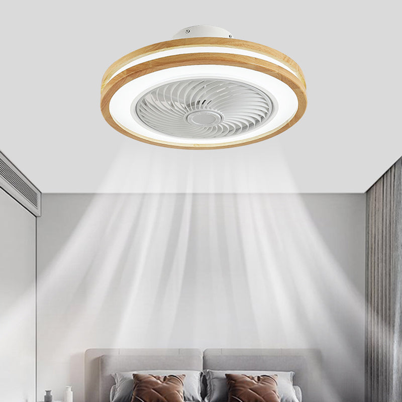 Moderner minimalistischer Holz-geometrischer LED-Halbeinbau-Deckenventilator mit Licht 