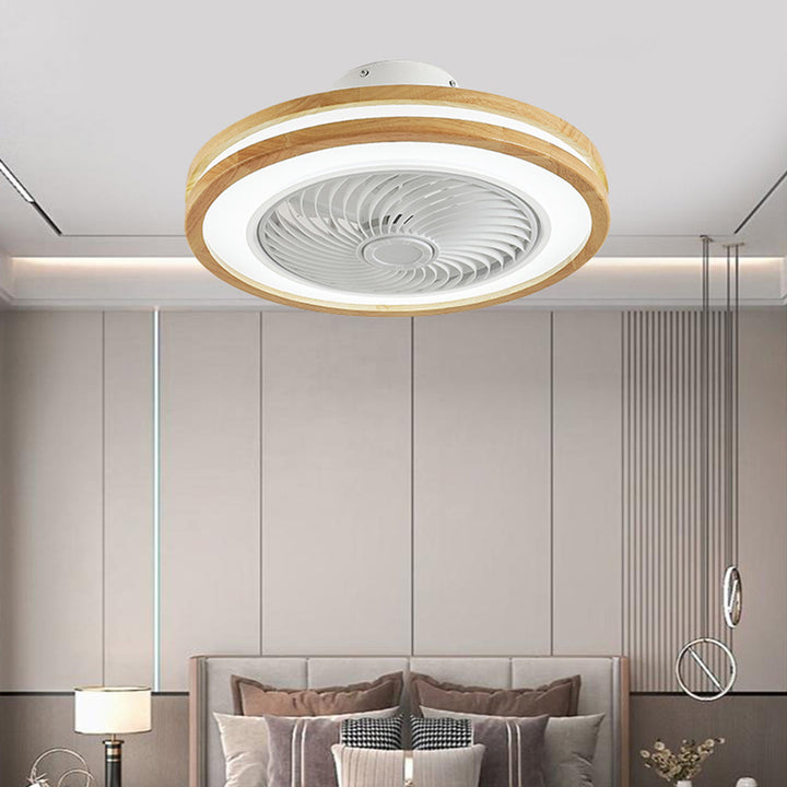 Moderner minimalistischer Holz-geometrischer LED-Halbeinbau-Deckenventilator mit Licht 