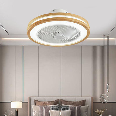 Modern Minimalist Wood Geometric LED Semi-Flush Mount Ceiling Fan Light