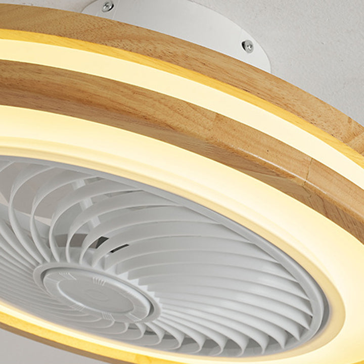 Moderner minimalistischer Holz-geometrischer LED-Halbeinbau-Deckenventilator mit Licht 