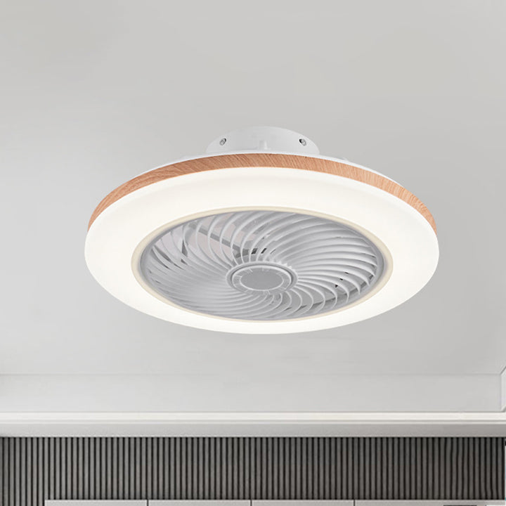 Moderner minimalistischer Holz-geometrischer LED-Halbeinbau-Deckenventilator mit Licht 
