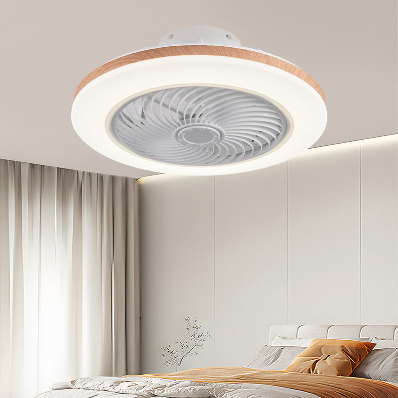 Moderner minimalistischer Holz-geometrischer LED-Halbeinbau-Deckenventilator mit Licht 