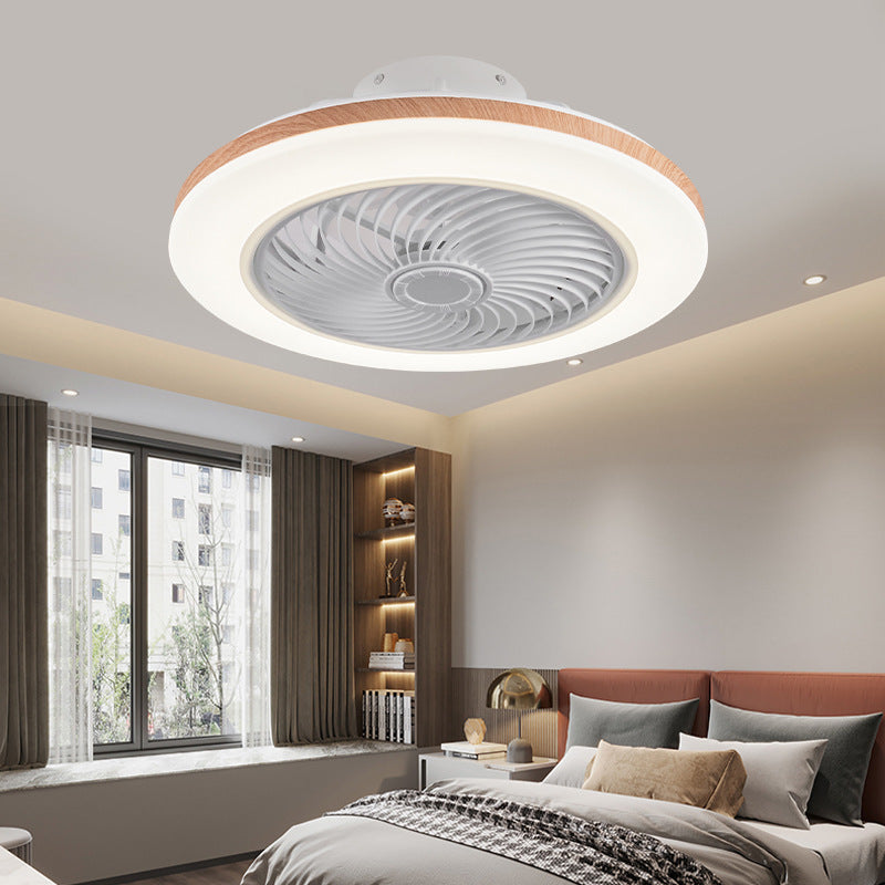 Moderner minimalistischer Holz-geometrischer LED-Halbeinbau-Deckenventilator mit Licht 