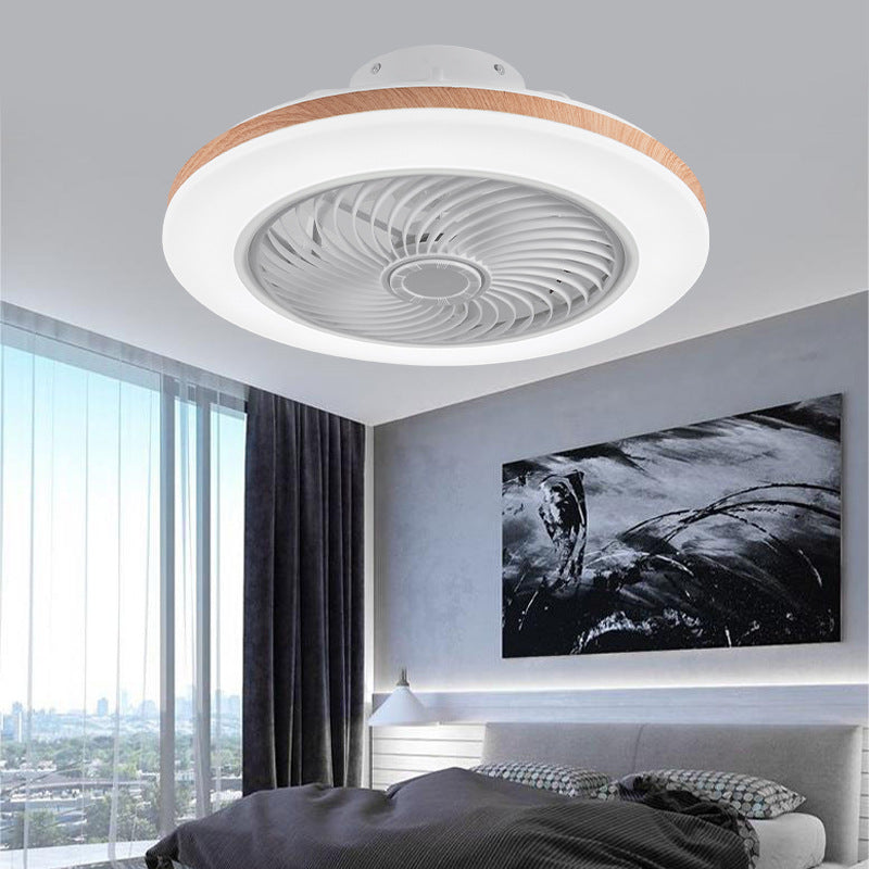 Moderner minimalistischer Holz-geometrischer LED-Halbeinbau-Deckenventilator mit Licht 