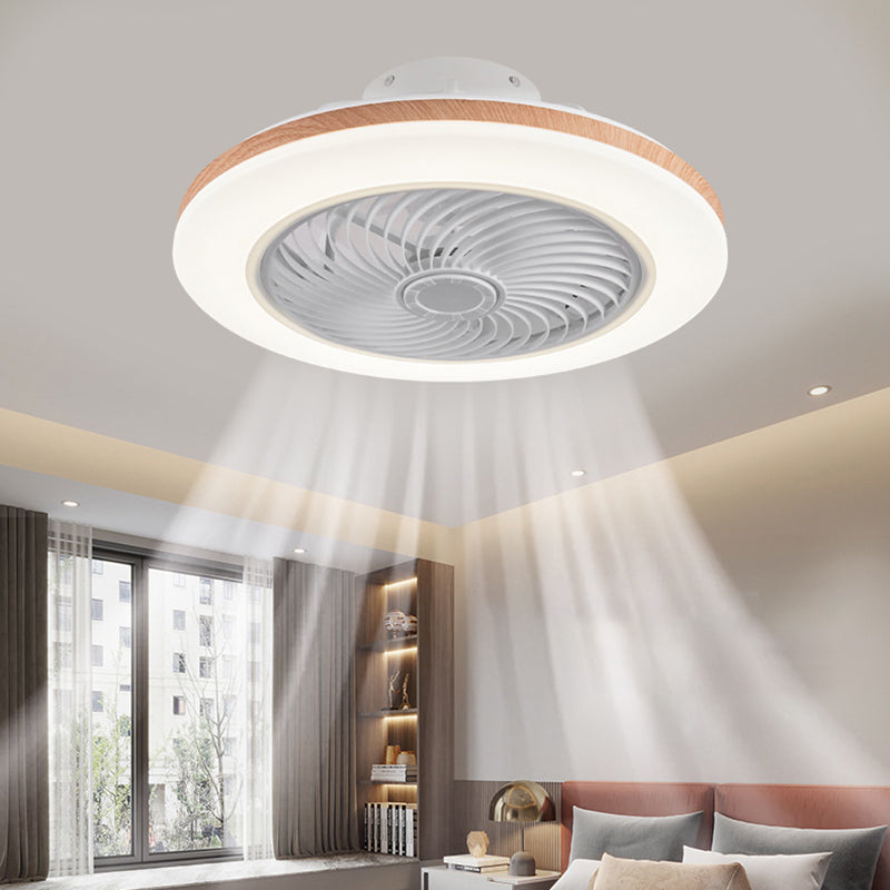 Moderner minimalistischer Holz-geometrischer LED-Halbeinbau-Deckenventilator mit Licht 