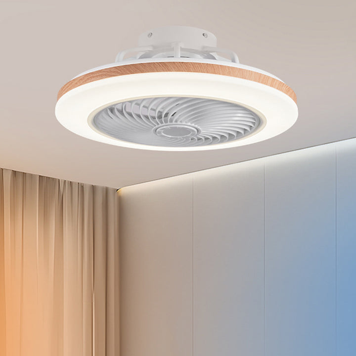 Moderner minimalistischer Holz-geometrischer LED-Halbeinbau-Deckenventilator mit Licht 