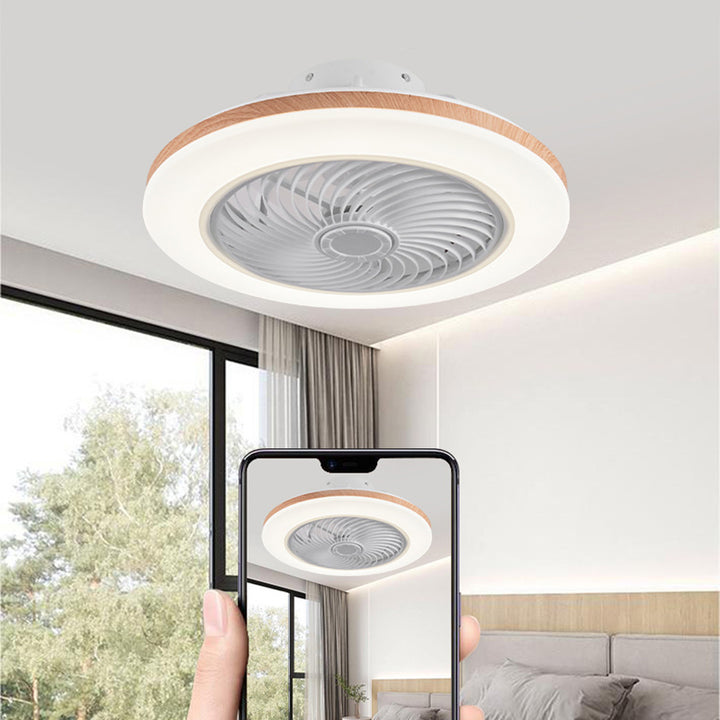 Moderner minimalistischer Holz-geometrischer LED-Halbeinbau-Deckenventilator mit Licht 