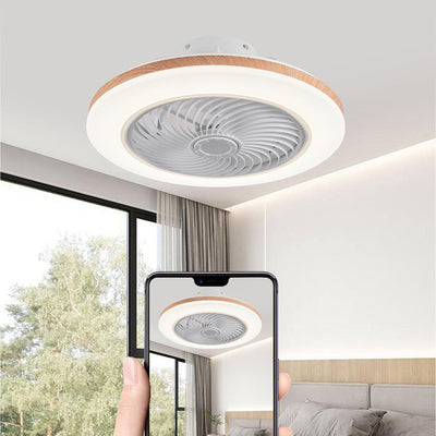 Modern Minimalist Wood Geometric LED Semi-Flush Mount Ceiling Fan Light