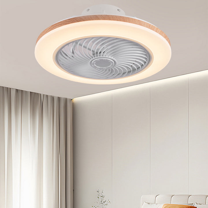 Moderner minimalistischer Holz-geometrischer LED-Halbeinbau-Deckenventilator mit Licht 