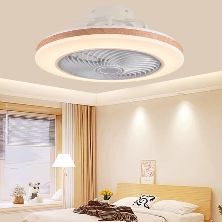 Moderner minimalistischer Holz-geometrischer LED-Halbeinbau-Deckenventilator mit Licht 