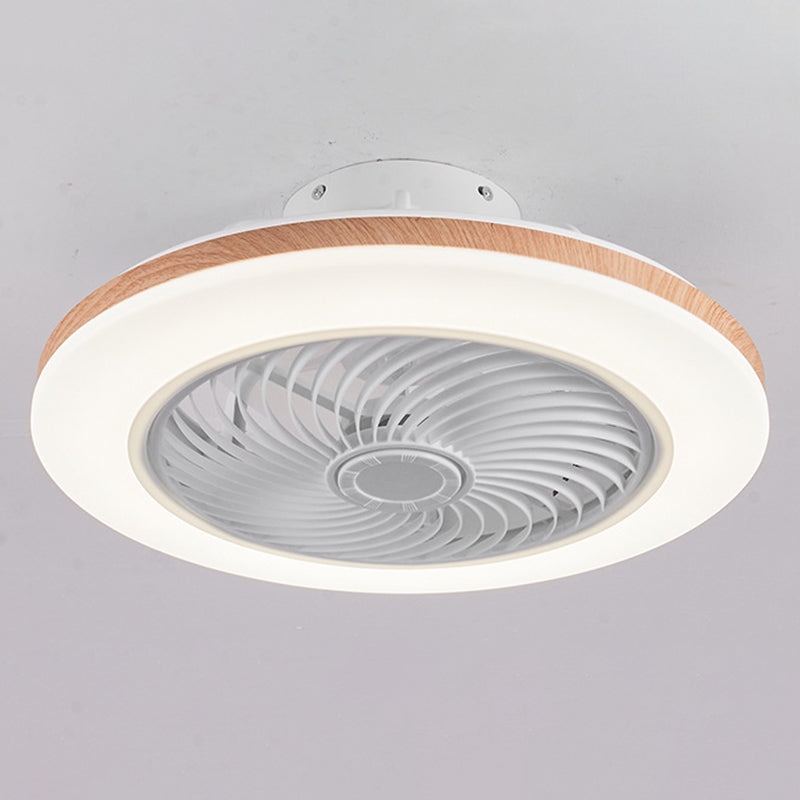 Moderner minimalistischer Holz-geometrischer LED-Halbeinbau-Deckenventilator mit Licht 
