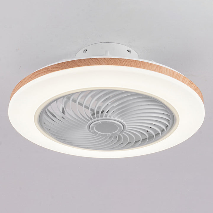 Moderner minimalistischer Holz-geometrischer LED-Halbeinbau-Deckenventilator mit Licht 