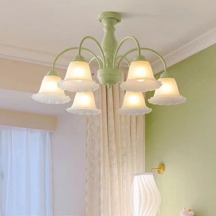 French Cream Glass Flower Shade 3/5/6/8 Light Semi-Flush Mount Deckenleuchte
