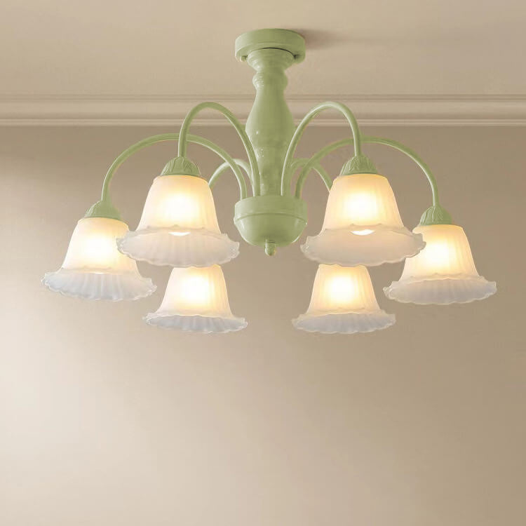 French Cream Glass Flower Shade 3/5/6/8 Light Semi-Flush Mount Deckenleuchte
