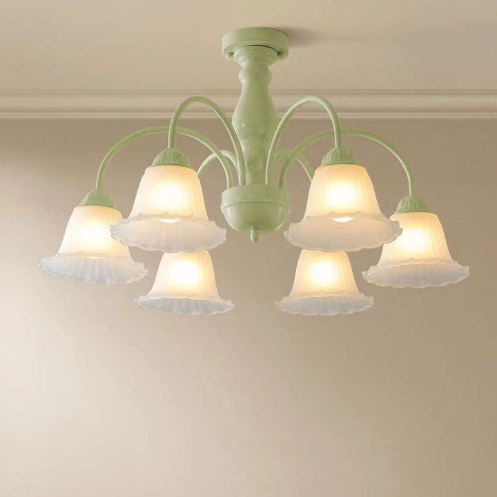 French Cream Glass Flower Shade 3/5/6/8 Light Semi-Flush Mount Deckenleuchte