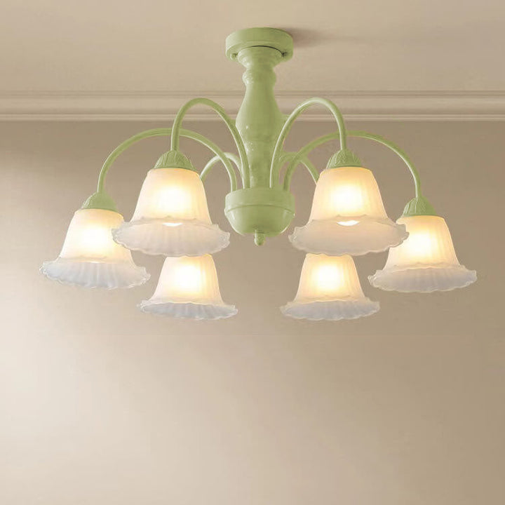 French Cream Glass Flower Shade 3/5/6/8 Light Semi-Flush Mount Deckenleuchte