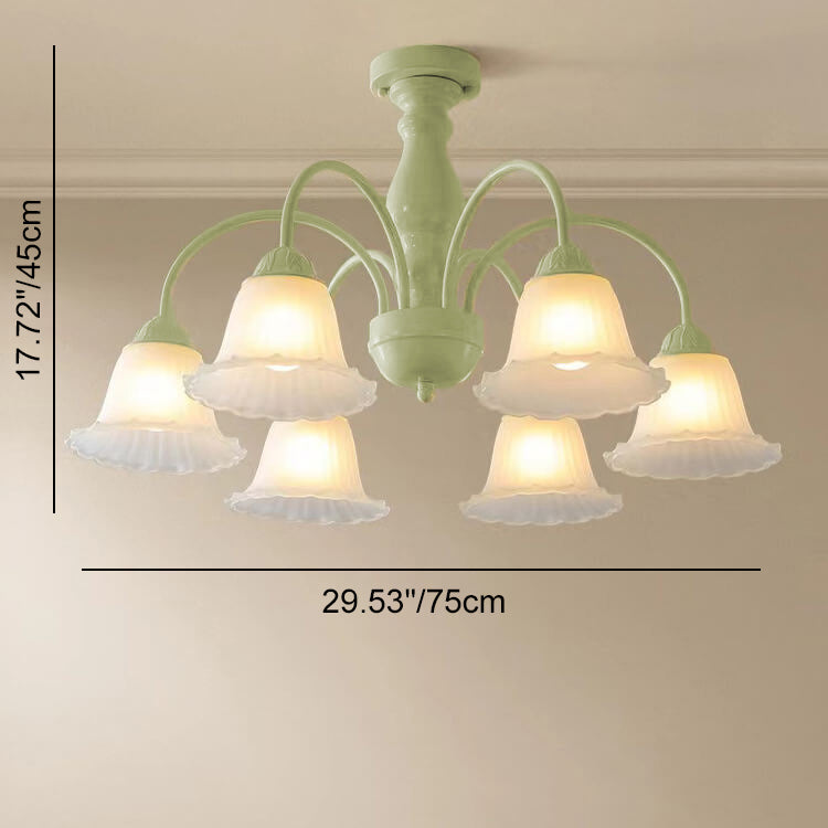 French Cream Glass Flower Shade 3/5/6/8 Light Semi-Flush Mount Deckenleuchte